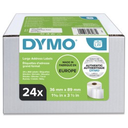 1 Box of 24 - Dymo White Label Roll, 89mm Width, 36mm Height, 260Per Roll Qty