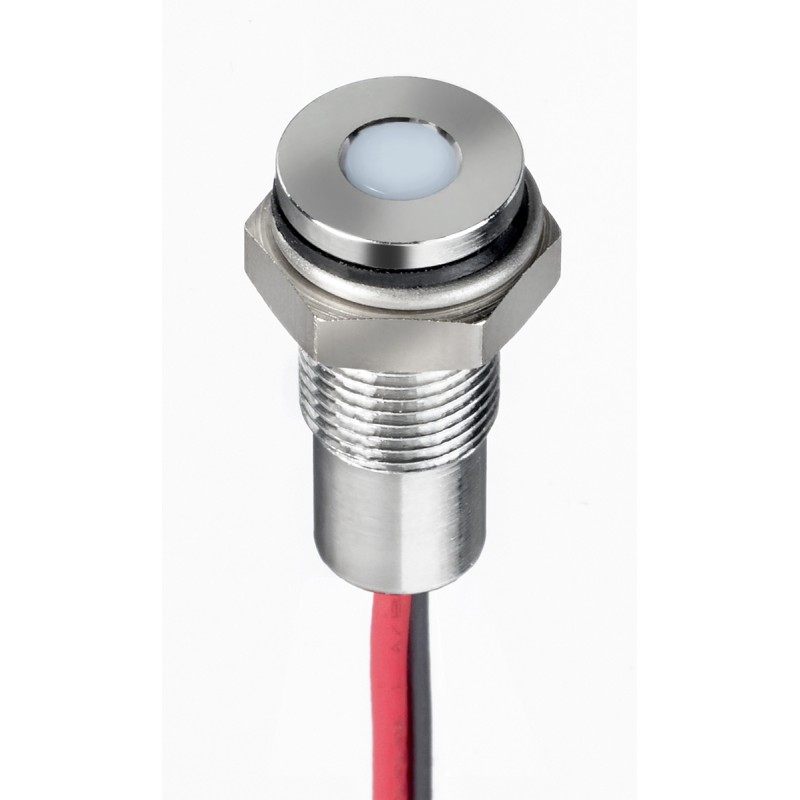 1 pcs - RS PRO White Panel Mount Indicator, 1.8 - 3.3V dc, 6mm Mounting Hole Size, Lead Wires Termination, IP67