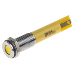 1 pcs - RS PRO Yellow Panel Mount Indicator, 220V ac, 8mm Mounting Hole Size, Faston, Solder Lug Termination, IP67