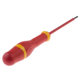 1 pcs - Facom Slotted Insulated Screwdriver, 3 mm Tip, 100 mm Blade, VDE/1000V, 202 mm Overall