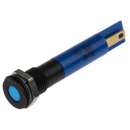1 pcs - RS PRO Blue Panel Mount Indicator, 24V dc, 8mm Mounting Hole Size, Solder Tab Termination, IP67