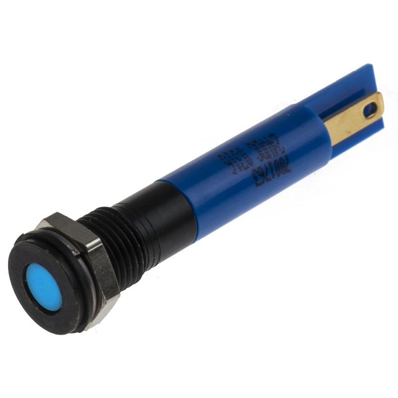 1 pcs - RS PRO Blue Panel Mount Indicator, 24V dc, 8mm Mounting Hole Size, Solder Tab Termination, IP67