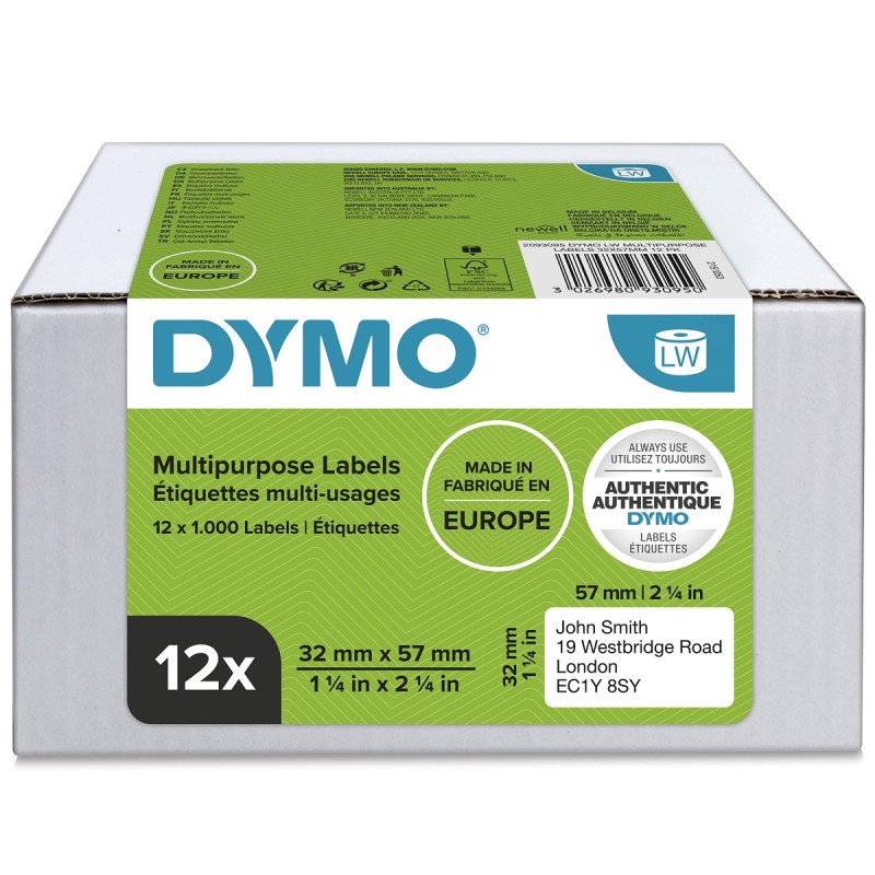1 pcs - Dymo White Black Print Label, 32mm Width, 57mm Height, 1000Per Roll Qty