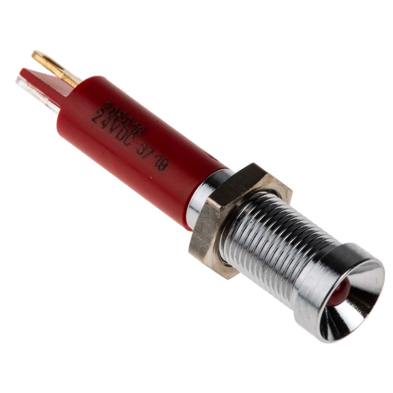 1 pcs - RS PRO Red Panel Mount Indicator, 24V dc, 6mm Mounting Hole Size, Solder Tab Termination