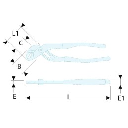 1 pcs - Facom Water Pump Pliers, 250 mm Overall, Bent Tip, 54mm Jaw