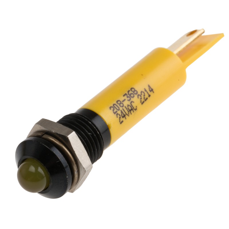 1 pcs - RS PRO Yellow Panel Mount Indicator, 24V ac, 8mm Mounting Hole Size, Solder Tab Termination