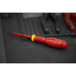 1 pcs - Facom Slotted Insulated Screwdriver, 3.5 x 0.6 mm Tip, 75 mm Blade, VDE/1000V, 179 mm Overall