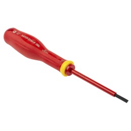 1 pcs - Facom Slotted Insulated Screwdriver, 3.5 x 0.6 mm Tip, 75 mm Blade, VDE/1000V, 179 mm Overall
