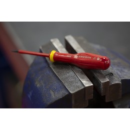 1 pcs - Facom Slotted Insulated Screwdriver, 3.5 x 0.6 mm Tip, 75 mm Blade, VDE/1000V, 179 mm Overall