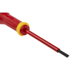 1 pcs - Facom Slotted Insulated Screwdriver, 3.5 x 0.6 mm Tip, 75 mm Blade, VDE/1000V, 179 mm Overall