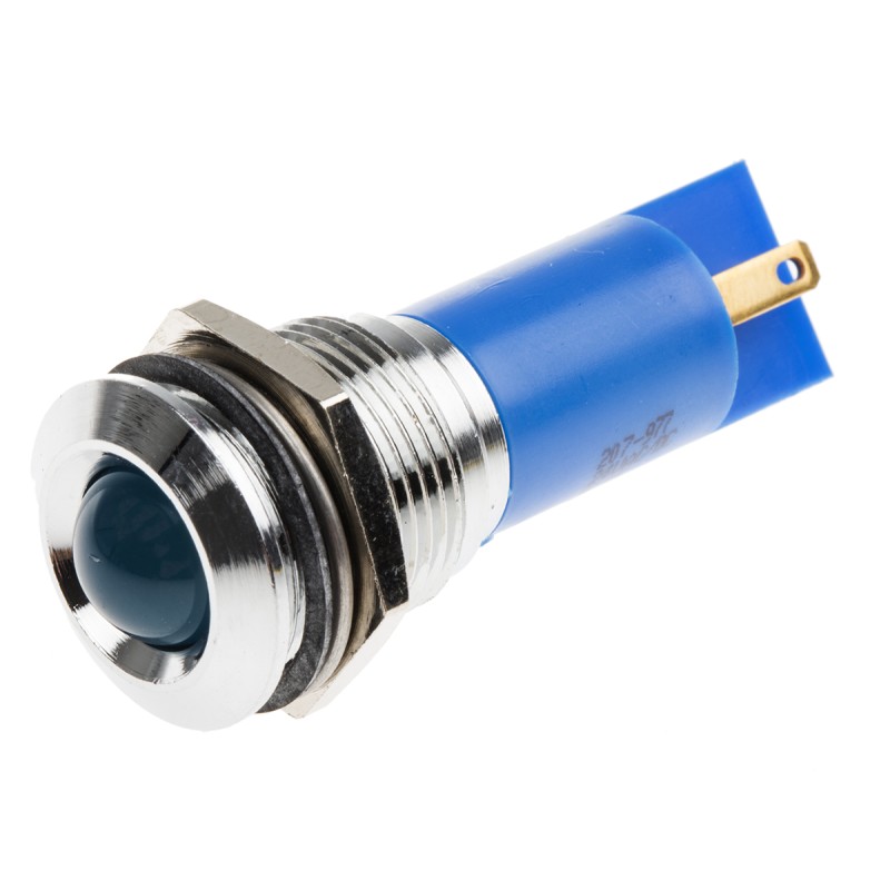 1 pcs - RS PRO Blue Panel Mount Indicator, 24V ac/dc, 16mm Mounting Hole Size, Solder Tab Termination