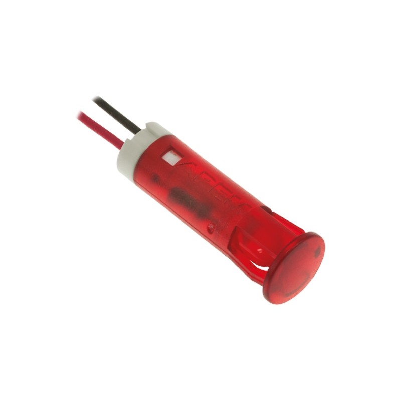 1 pcs - Apem Red Panel Mount Indicator, 12V dc, 8mm Mounting Hole Size, Lead Wires Termination