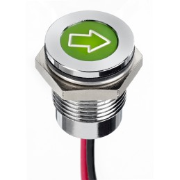 1 pcs - APEM Green Panel Mount Indicator, 12V dc, 14mm Mounting Hole Size, Lead Wires Termination, IP67