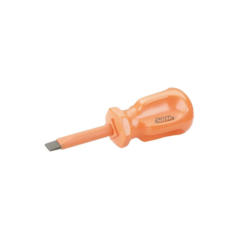 1 pcs - SAM Slotted Insulated Stubby Screwdriver, 6 mm Tip, 40 mm Blade, VDE/1000V, 50 mm Overall