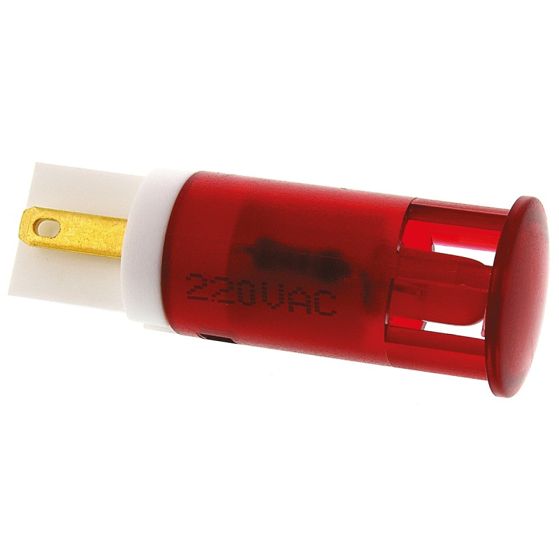 1 pcs - Apem Red Panel Mount Indicator, 220V ac, 12mm Mounting Hole Size, Faston, Solder Lug Termination