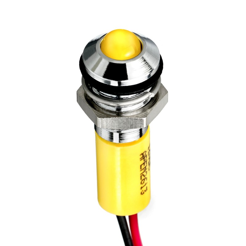 1 pcs - RS PRO Yellow Panel Mount Indicator, 12V dc, 8mm Mounting Hole Size, Lead Wires Termination, IP67