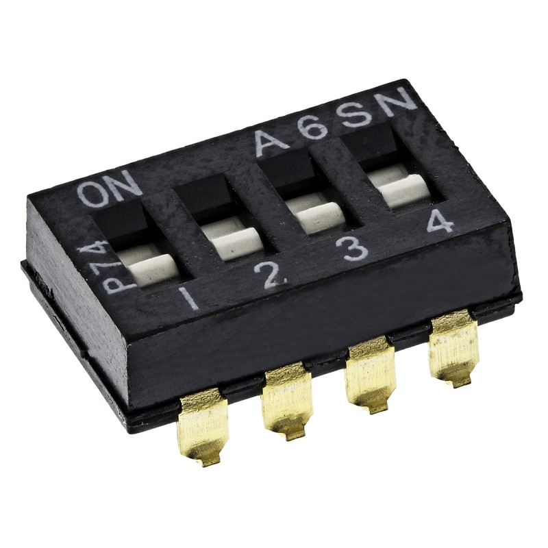 1 pcs - Omron 4 Way Surface Mount DIP Switch SPST, Flat, Slide Actuator