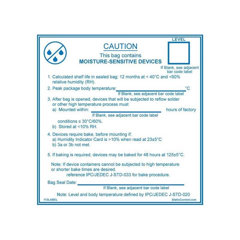 1 pcs : 113LABEL - LABEL MOISTURE WARN 4'X4' 100PC