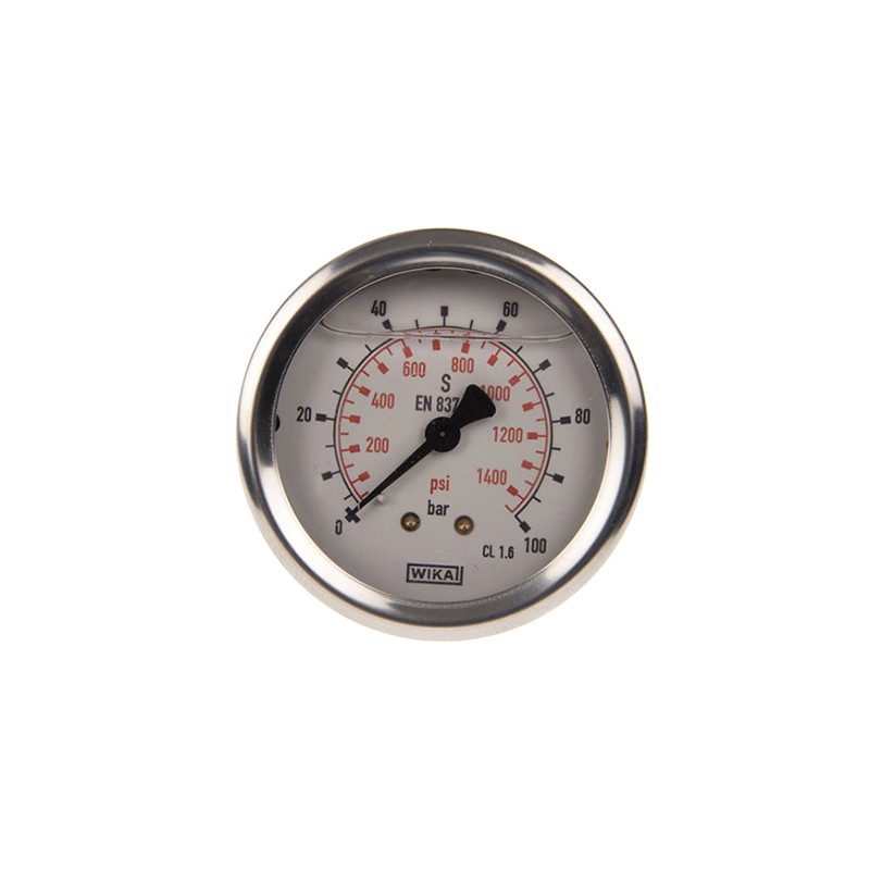 1 pcs - WIKA G 1/4 Analogue Pressure Gauge 100bar Back Entry, 46852703, UKAS, 0bar min.
