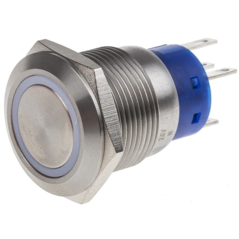 1 pcs - RS PRO Illuminated Push Button Switch, Momentary, Panel Mount, 19.2mm Cutout, SPDT, White LED, 24V, IP67