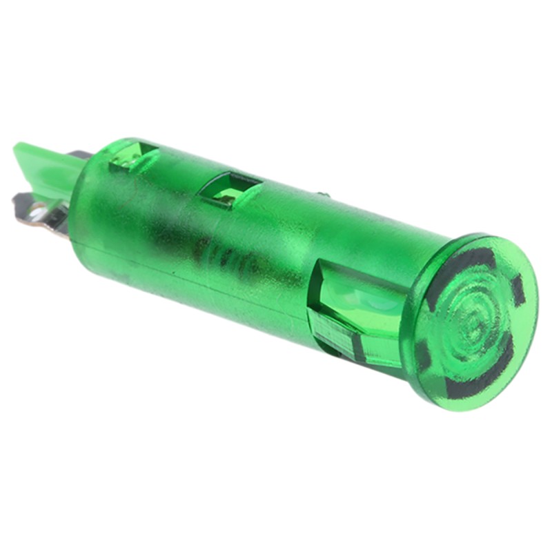 1 pcs - Signal Construct Green Panel Mount Indicator, 24 - 28V, 6mm Mounting Hole Size, Solder Tab Termination