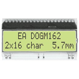 1 pcs - Display Visions EA DOGM162E-A Alphanumeric LCD Display, Yellow-Green on Black, 2 Rows by 16 Characters, Transmissive