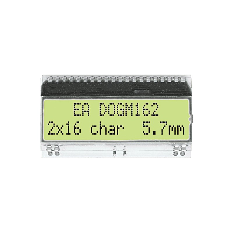 1 pcs - Display Visions EA DOGM162E-A Alphanumeric LCD Display, Yellow-Green on Black, 2 Rows by 16 Characters, Transmissive
