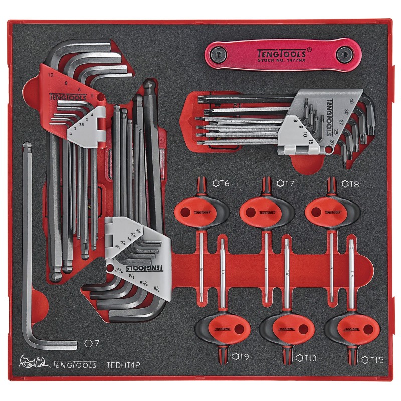 1 pcs - Teng Tools 42 piece L Shape Imperial, Metric Hex Key Set, 1.5 - 10 mm, 5/64 - 3/8', T6 - T40