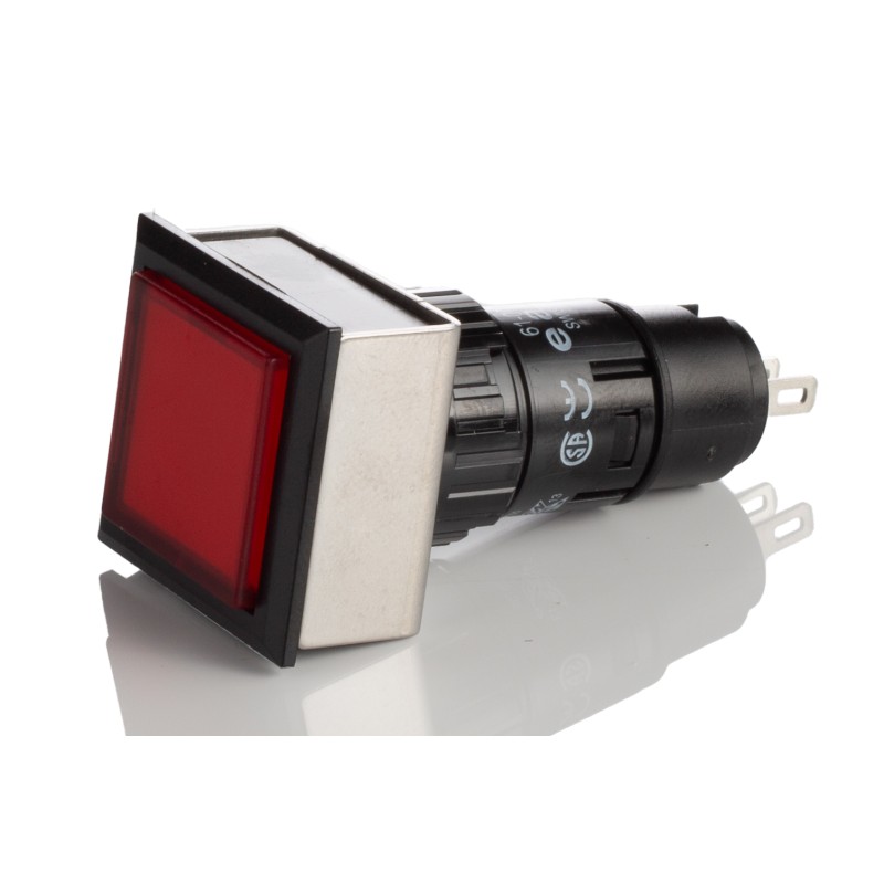 1 pcs - EAO, 61, Panel Mount Red LED Pilot Light, 16mm Cutout, IP65, Square