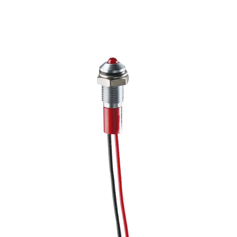 1 pcs - RS PRO Red Panel Mount Indicator, 12V dc, 8mm Mounting Hole Size, Lead Wires Termination, IP67
