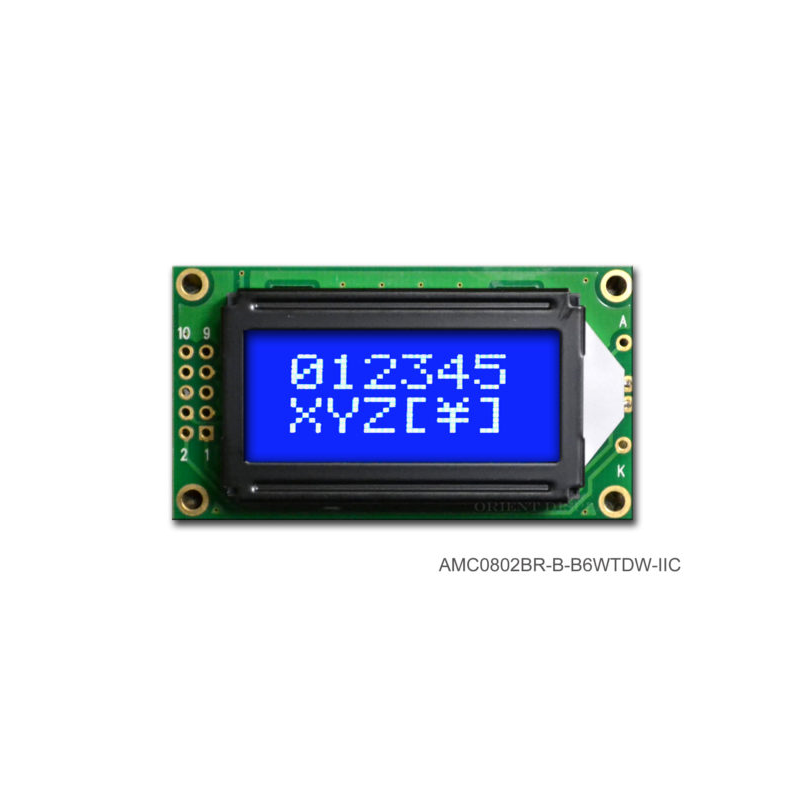1 pcs : AMC0802BR-B-B6WTDW-I2C - LCD COB CHAR 8X2 BLUE TRANSM I2C