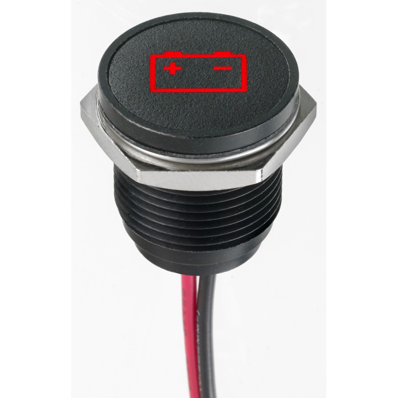 1 pcs - APEM Red Panel Mount Indicator, 12V dc, 16mm Mounting Hole Size, Lead Wires Termination, IP67