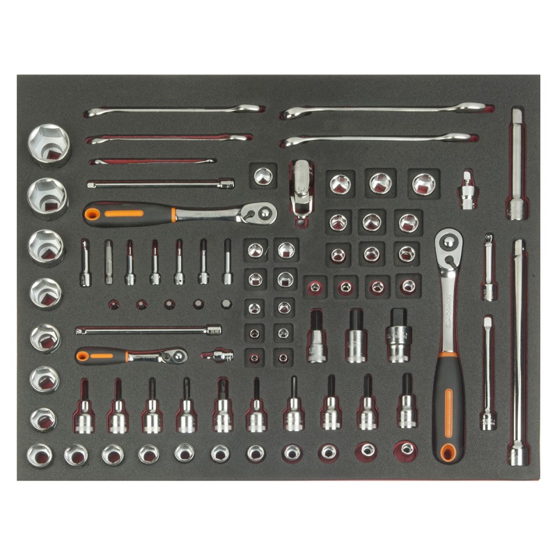 1 pcs - Bahco 83-Piece Metric 1/2 in, 1/4 in, 3/8 in Standard Socket/Spanner/Bit Set with Ratchet, 6 point