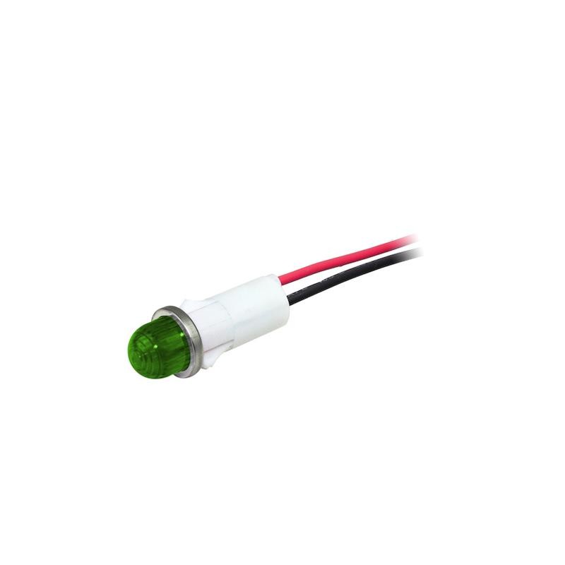 1 pcs : 1092A5-250VAC - LED PMI 5MM GREEN HI DOME WIRE