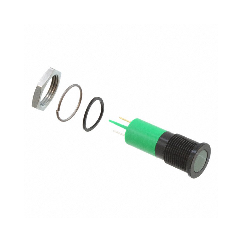 1 pcs : Q14F1BXXHG02E - 14MM FLSH BLK CHRM HYPR GRN 2VDC