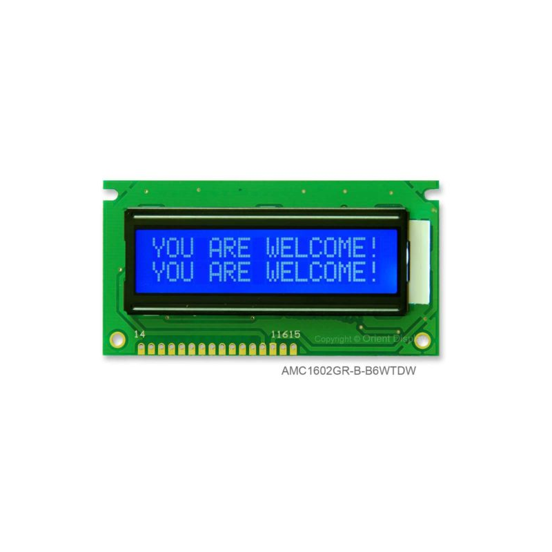 1 pcs : AMC1602GR-B-B6WTDW - LCD COB CHAR 16X2 BLUE TRANSM