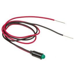 1 pcs - Dialight Green Panel Mount Indicator, 5V dc, 6.4mm Mounting Hole Size, Lead Wires Termination