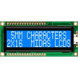 1 pcs - Midas MC21605G6WK-BNMLW-V2 Alphanumeric LCD Alphanumeric Display, 2 Rows by 16 Characters