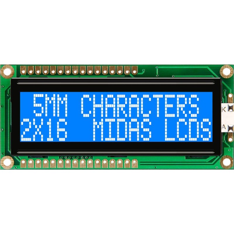 1 pcs - Midas MC21605G6WK-BNMLW-V2 Alphanumeric LCD Alphanumeric Display, 2 Rows by 16 Characters