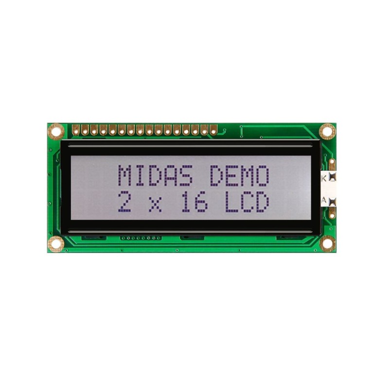 1 pcs - Midas MC21605C6W-FPTLWI-V2 Alphanumeric LCD Alphanumeric Display, 2 Rows by 16 Characters
