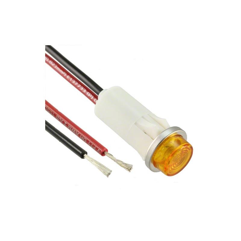 1 pcs : 1092C3-250VAC - LED PMI 5MM AMBER HI HAT WIRE