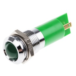 1 pcs - RS PRO Green Panel Mount Indicator, 12V ac, 14mm Mounting Hole Size, Solder Tab Termination
