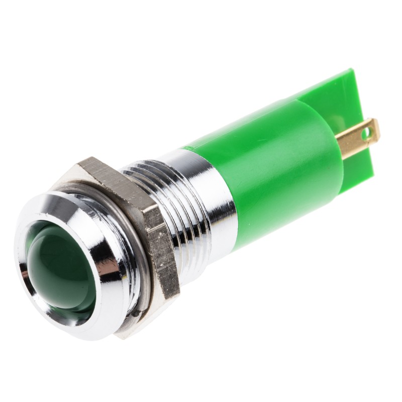 1 pcs - RS PRO Green Panel Mount Indicator, 12V ac, 14mm Mounting Hole Size, Solder Tab Termination
