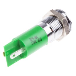 1 pcs - RS PRO Green Panel Mount Indicator, 12V ac, 14mm Mounting Hole Size, Solder Tab Termination