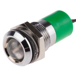 1 pcs - RS PRO Green Panel Mount Indicator, 110V ac, 14mm Mounting Hole Size, Lead Wires Termination, IP67