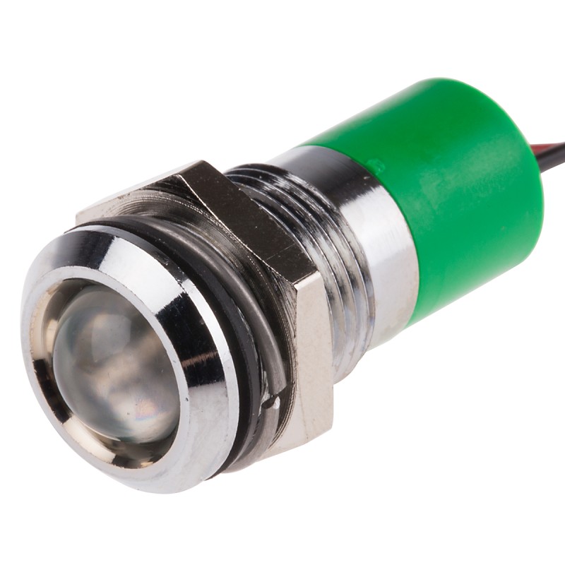 1 pcs - RS PRO Green Panel Mount Indicator, 110V ac, 14mm Mounting Hole Size, Lead Wires Termination, IP67