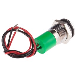 1 pcs - RS PRO Green Panel Mount Indicator, 110V ac, 14mm Mounting Hole Size, Lead Wires Termination, IP67