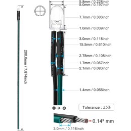 10 pcs : WLED5C12GRE - PREWIRED LED GREEN CLEAR 5MM 12V