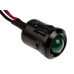 1 pcs - RS PRO Green Panel Mount Indicator, 12V dc, 12mm Mounting Hole Size, Lead Wires Termination