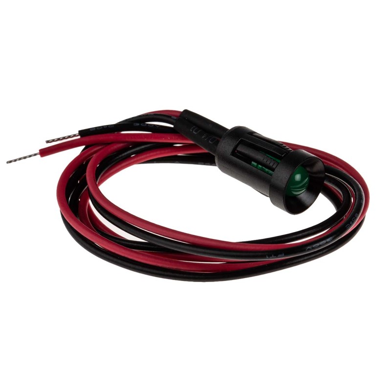 1 pcs - RS PRO Green Panel Mount Indicator, 12V dc, 8mm Mounting Hole Size, Lead Wires Termination